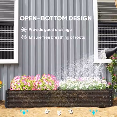 Outsunny Galvanised Steel Raised Garden Bed, Grey, W: 180 cm, D: 90 cm, H: 30 cm – 3
