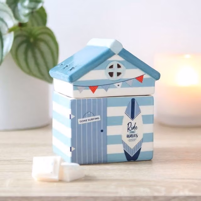 Gloriously Good Blue and White Striped Ceramic Beach Oil and Wax Melt Burner with Tealight Holder