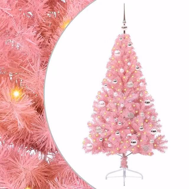 Berkfield Home Artificial Pre-lit Pink Christmas Tree with 150 LEDs, Height: 150 cm