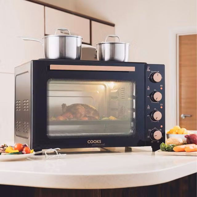 Cooks Professional 48L Mini Oven with 1300W Heating and Ceramic Hob in Black and Copper