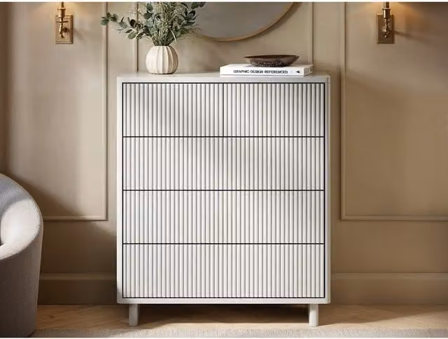 Solace+Co Velmor Ribbed Chest of 5 Drawers in White – 1