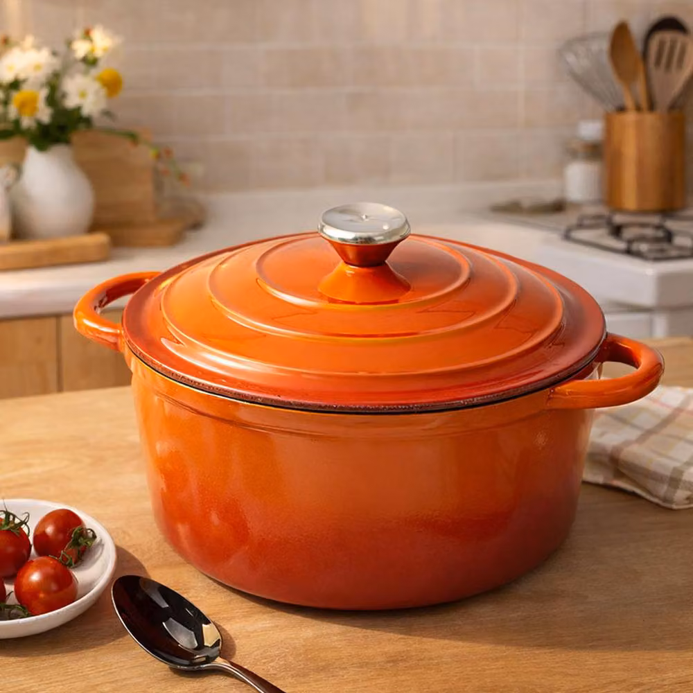 Toque Enamelled Cast Iron Dutch Oven Casserole Dish with Lid, Orange, 24cm – 3