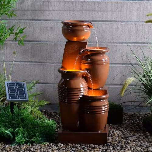 Teamson Home 4-Tier Cascading Solar Powered Water Fountain in Terracotta and Brown – 2