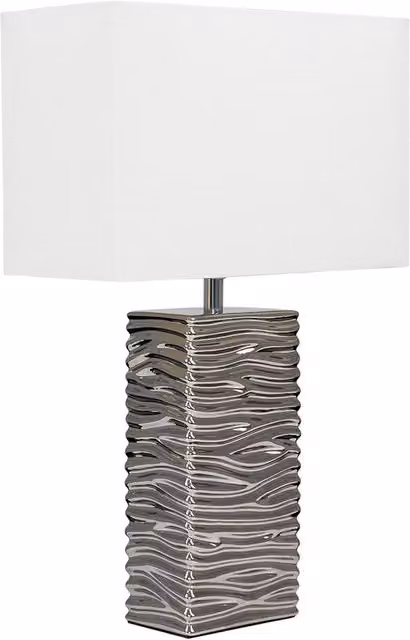 ValueLights Ripple Ceramic Table Lamp in Silver and White