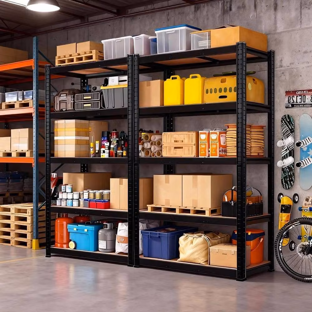 KORVIXA 5 Tier Metal and Plastic Storage Racking Shelving Unit in Matt Black, W/D/H: 100 x 100 x 100 cm – 3