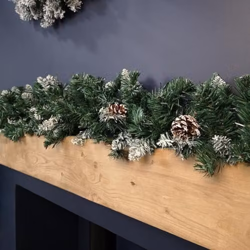 Samuel ALEXANDER 2.7m Snow Tipped Green Christmas Garland with Pine Cones and Mixed Needles – 3
