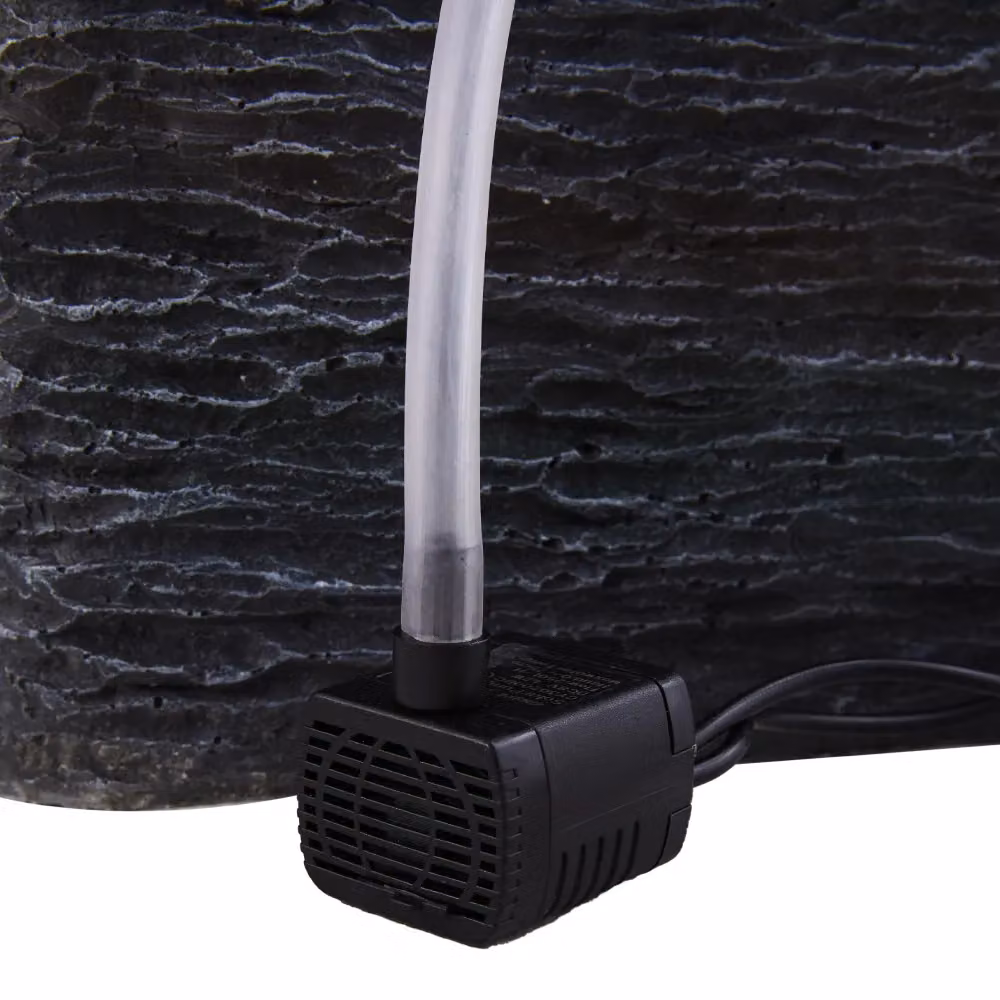Living and Home Solar-Powered Faux Rockery Garden Water Fountain with Lights in Grey and Green, W/D/H: 45 x 28 x 45 cm – 6