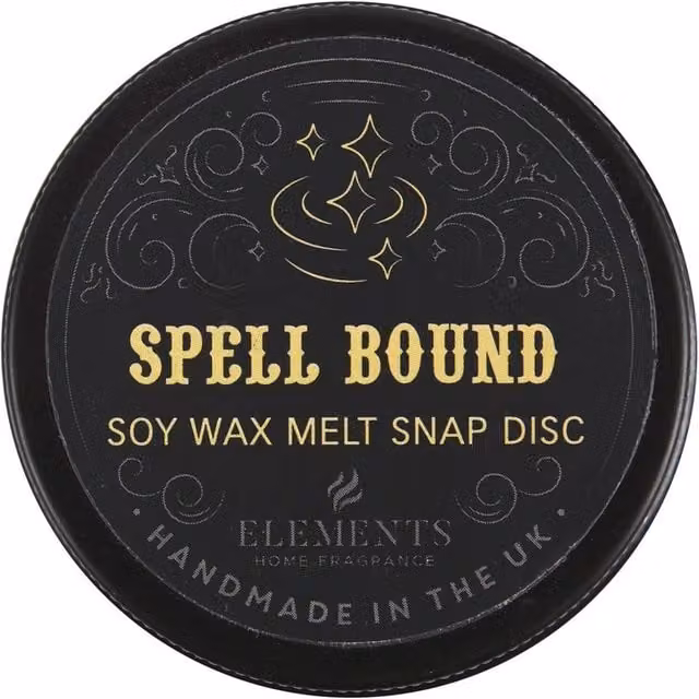 Kingsbury Gifts Spell Bound Soy Wax Snap Disc in Pumpkin and Coconut with Yellow and Black Autumnal Design