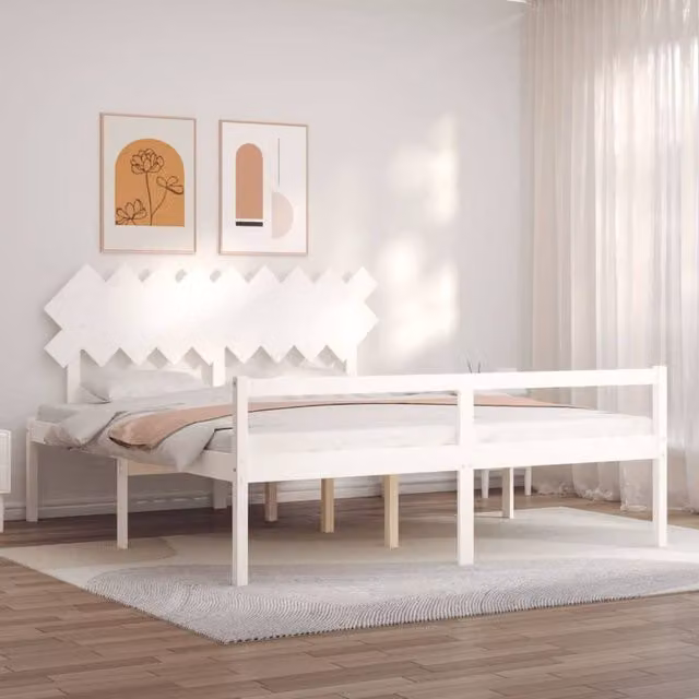 Berkfield Home Super King Size Solid Pine Wood Bed Frame with Headboard in White