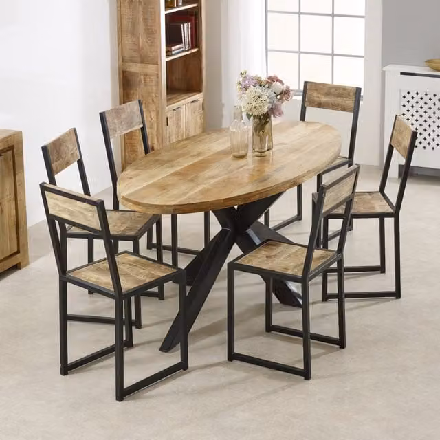 IH Design Merlin Rustic Mango Wood Oval Dining Table, Brown