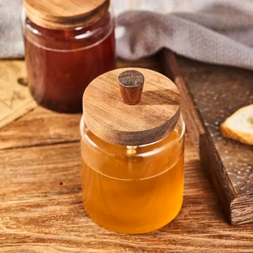 Eden & Willow Clear Glass Honey Jar with Acacia Lid and Wooden Dipper, 440ml (Pack of 2) – 4