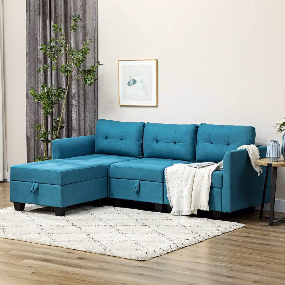ERGOVEXA L-Shape Modular Sofa in Blue with Storage and Reversible Fabric Upholstery, W/D/H: 213.0 x 158.0 x 85.0 cm – 3
