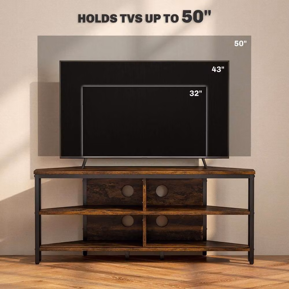 FORGEVIO Industrial Rustic Brown Corner TV Storage Cabinet Unit, W: 106 cm, D: 36 cm, H: 45 cm – 3