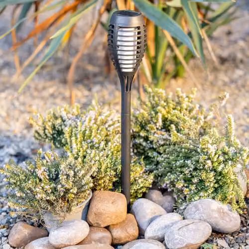 ValueLights Solar Powered Black Spike Lights with Flame Effect, Pack of 6 – 3