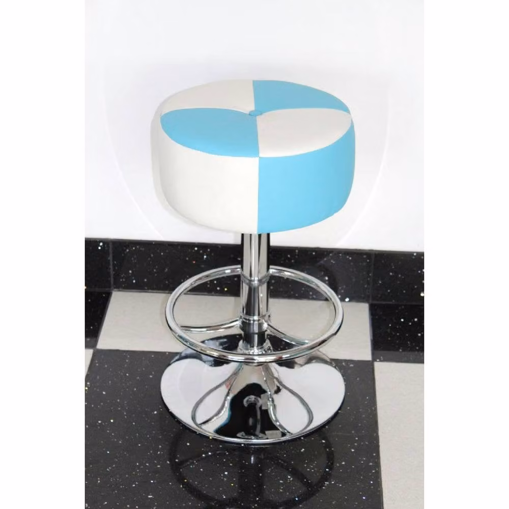 netfurniture Morasi Retro American Diner Kitchen Bar Stool in Blue and White with Padded Upholstery – 2