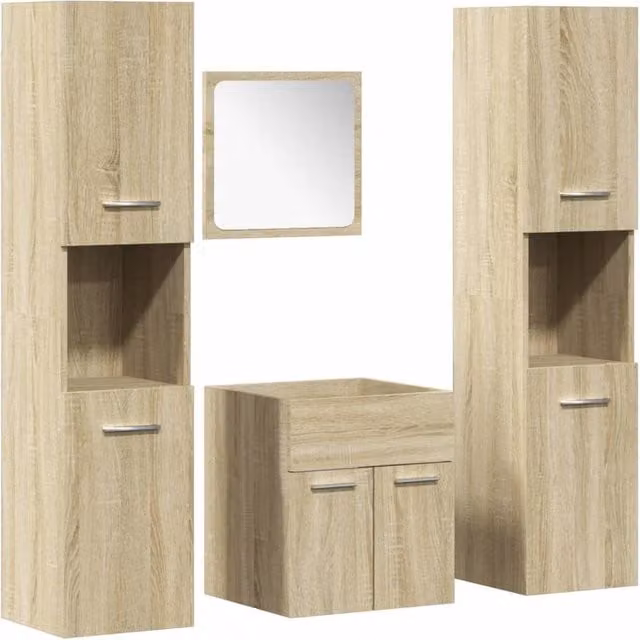 Berkfield Home 4 Piece Modern Bathroom Furniture Set in Sonoma Oak Brown – 1