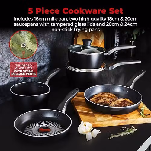 Tower SmartStart Gourmet 5 Piece Non-Stick Cookware Set in Black – 3