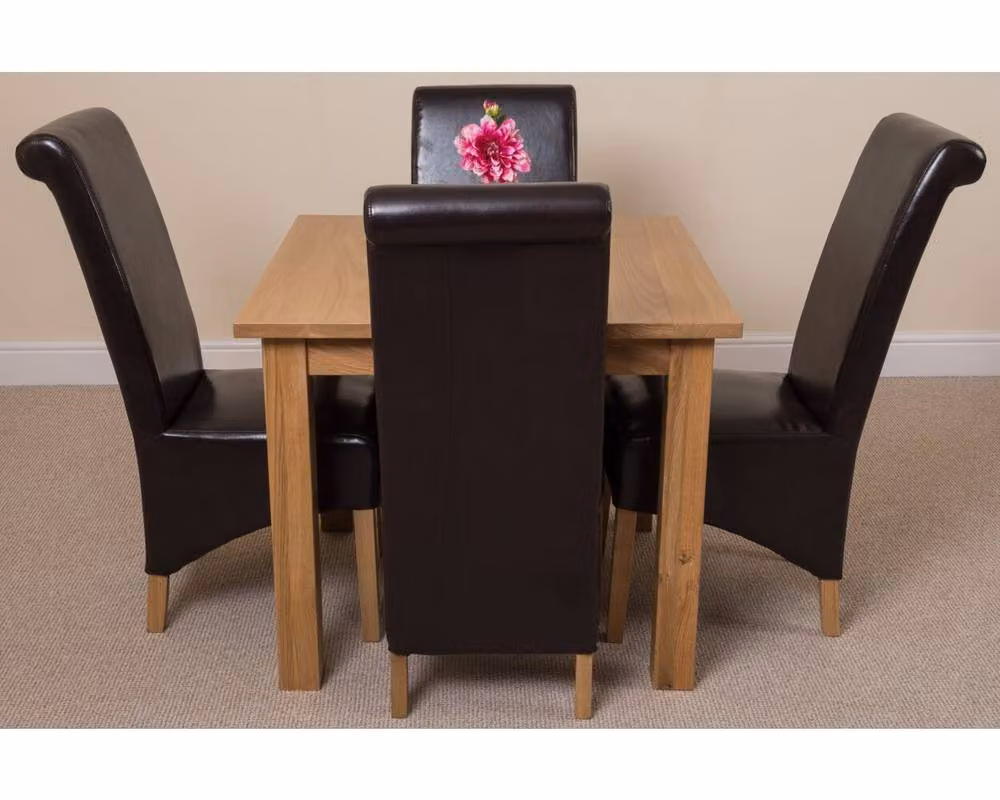 Thats Furniture Oslo Oak Square Dining Table and 4 Brown Leather Upholstered Chairs Set W/D/H: 90 x 90 x 77 cm – 4