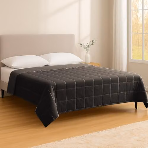 Harbour Housewares Black Weighted Blanket with Glass Bead Filling and Storage Box, W: 125 cm, D: 150 cm, 4kg – 4
