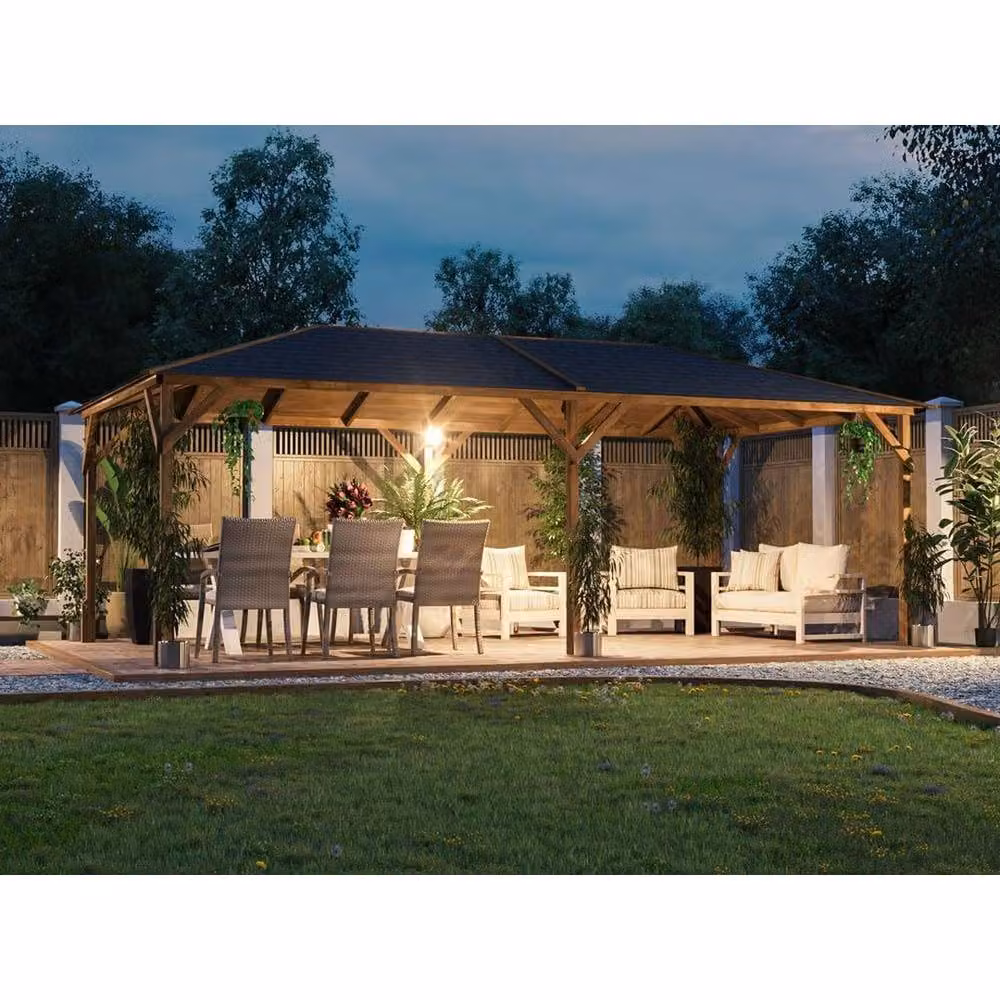 Dunster House Utopia 630 Wooden Garden Gazebo and Hot Tub Shelter in Brown, W: 600 cm, D: 320.2 cm, H: 243 cm – 4