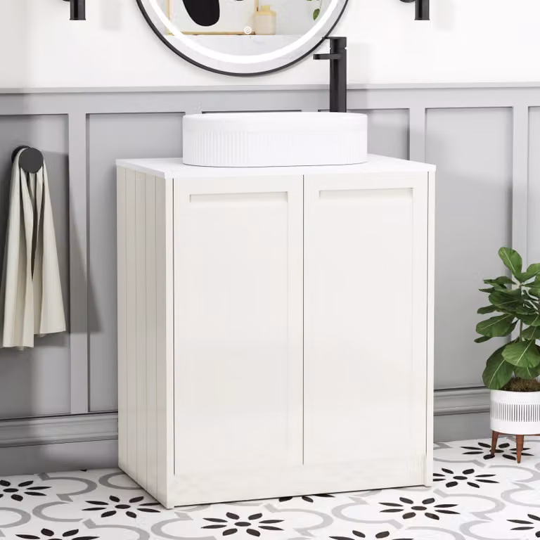 Royal Bathrooms Elmore 700mm Classic White Floor Standing 2 Door Vanity Unit with Lyon Basin and Plain White Worktop