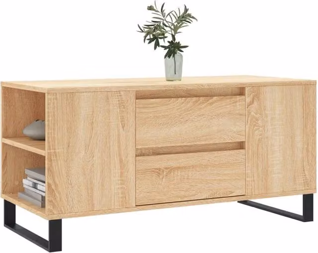 Berkfield Home Modern Rectangular Coffee Table in Sonoma Oak and Beige, W/D/H: 102 x 44.5 x 50 cm – 1