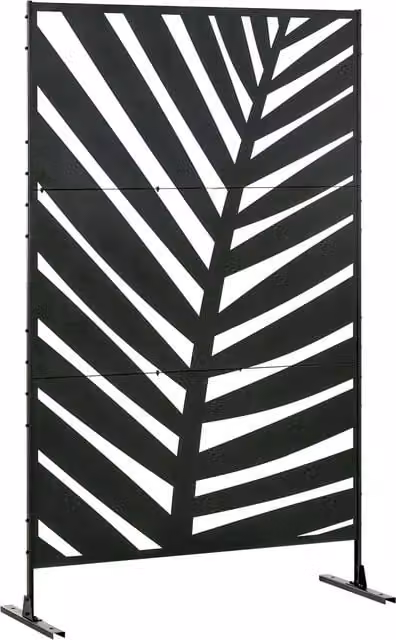 Outsunny Black Metal Outdoor Privacy Screen with Stand and Ground Stakes, H 198 cm x W 122 cm x D 7 cm