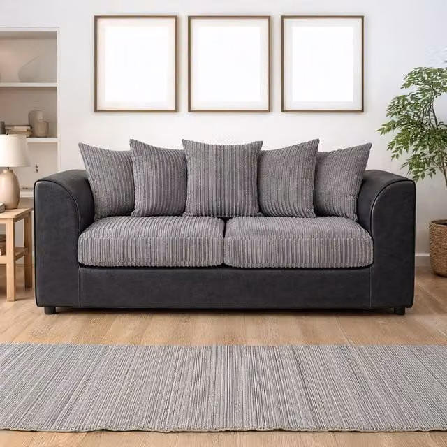 Furnishings For Less UK Luxor 3 Seater Sofa in Grey Jumbo Cord Fabric – 1
