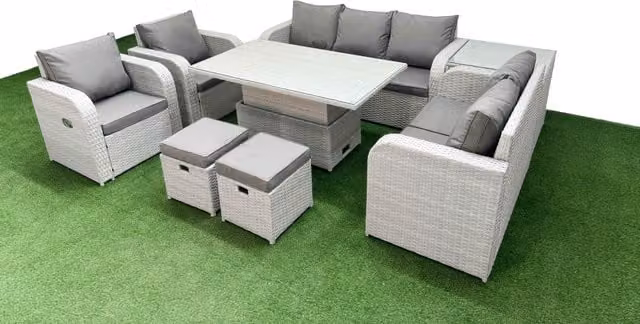 Fimous Grey PE Rattan Garden Furniture Set with Reclining Chairs, 2 Seater Sofa, Ottoman and Coffee Table – 1