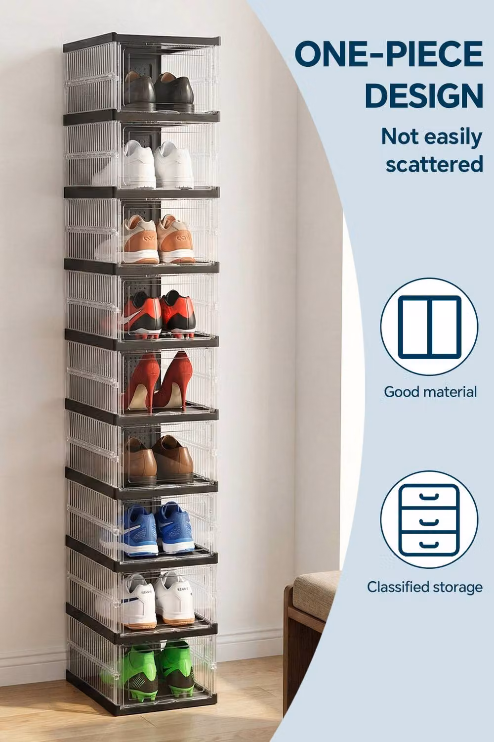 Living and Home 9-Tier Foldable Shoe Cabinet in Black with Tilting Compartments and Ventilation – 2