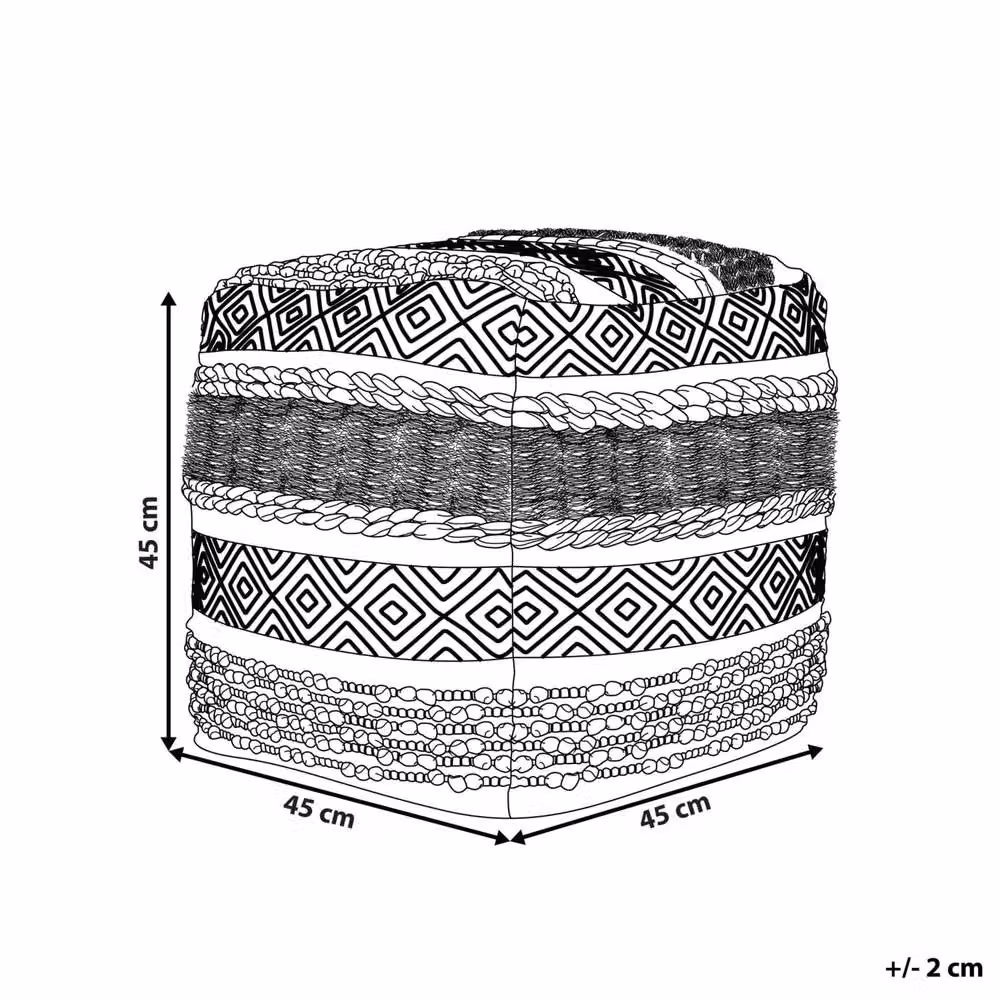 Wyld and Coco Cotton Geometric Boho Cube Pouffe in Beige, White and Black, W/D/H: 45 x 45 x 45 cm – 3