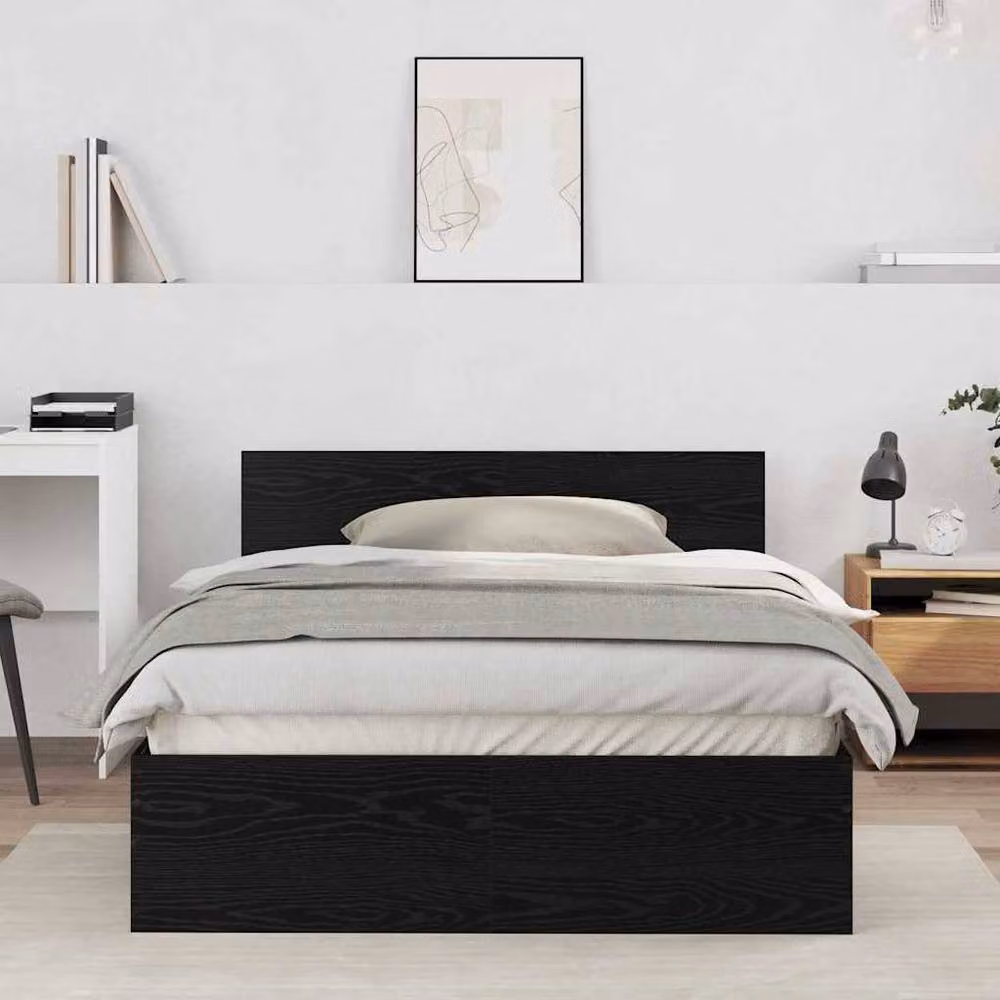 Berkfield Home Classic Solid Wood Bed Frame with Headboard and Lift Up Base, Black Oak, W: 120 cm, L: 190 cm – 2
