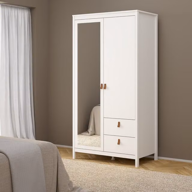 Furniture To Go Barcelona Wardrobe with 1 Door, 1 Mirror Door and 2 Integrated Drawers in Matt White