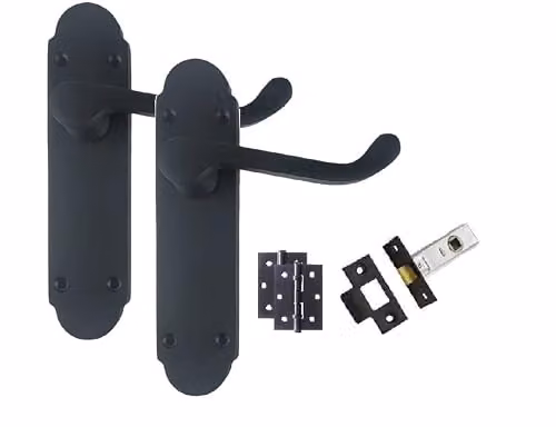 Golden Grace Victorian Scroll Door Handle Latch Pack in Matt Black, 5 Sets – 1