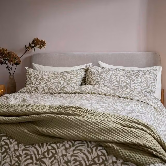 Murmur Cleo Floral Cotton Duvet Cover and Pillowcase Set, Green, W: 90 cm, H: 200 cm