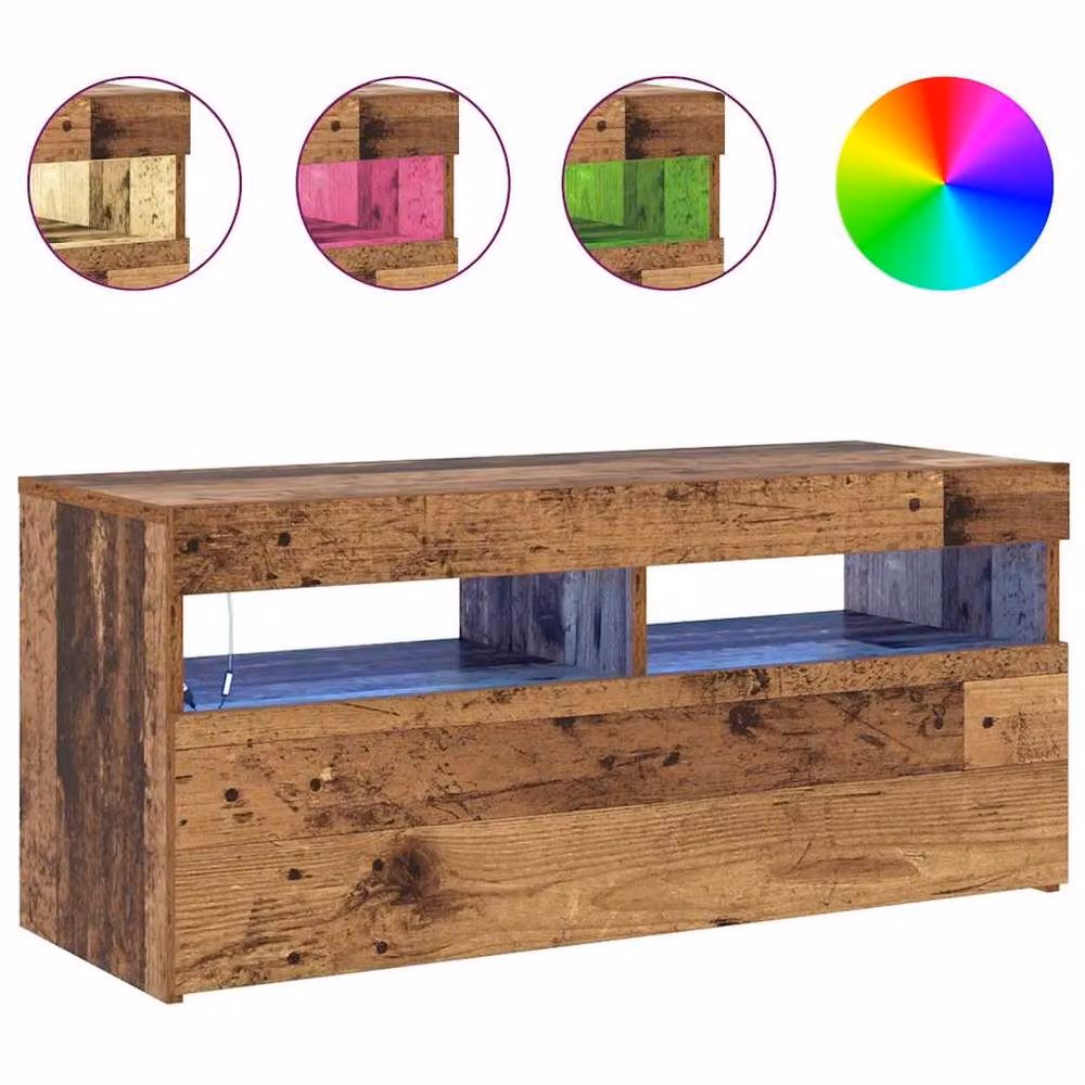 Berkfield Home Modern TV Cabinet with LED Lights in Old Wood Brown, W/D/H: 90 x 35 x 40 cm – 4