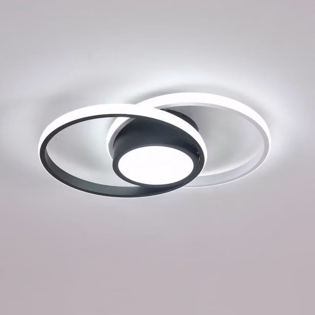 Pheashine Modern Intertwined Double Ring LED Ceiling Light in Black and White, 42W, 6500K