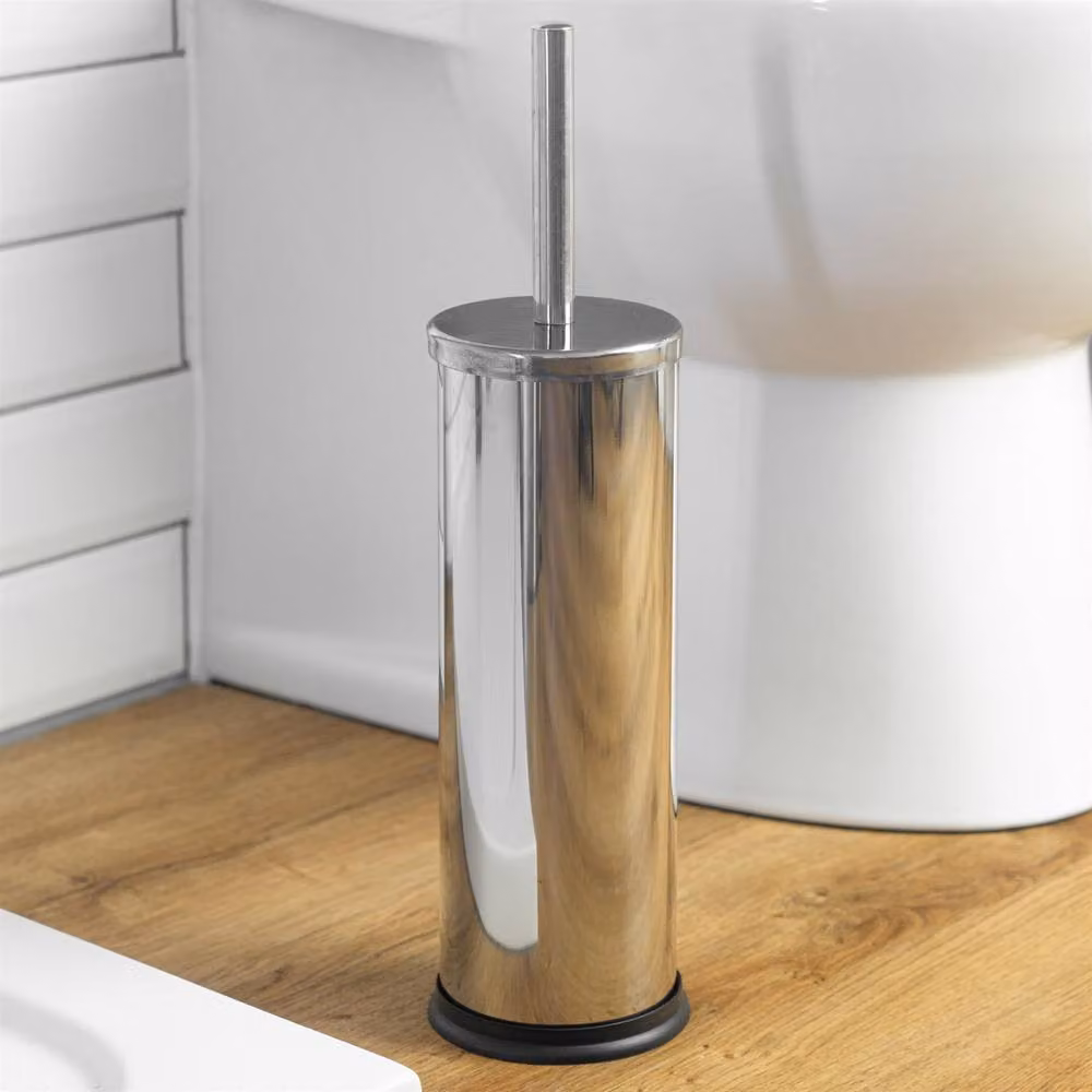 Harbour Housewares Silver Stainless Steel Toilet Brush and Holder Set of 2 – 7