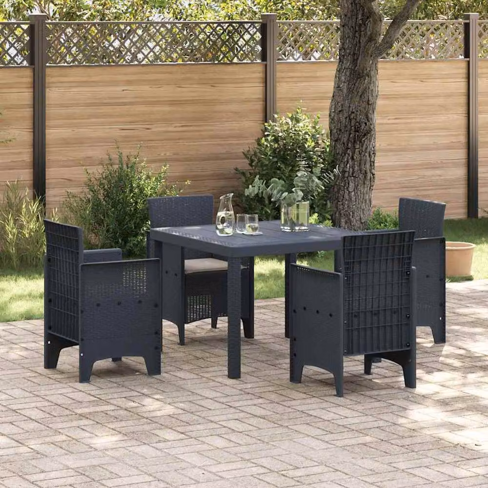 Berkfield Home 5 Piece Anthracite Poly Rattan Garden Dining Set with Cushions – 2