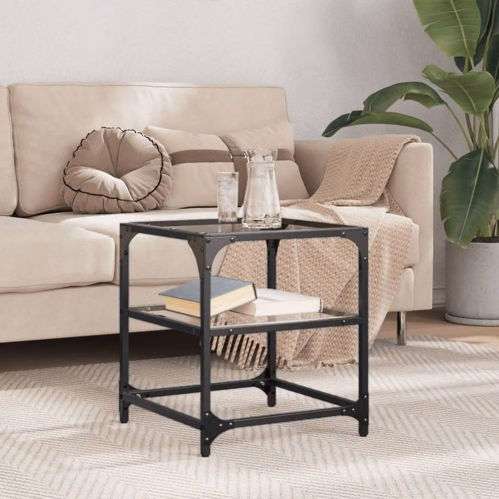 Berkfield Home Decorative Square Coffee Table with Transparent Glass Top and Black Steel Frame, W/D/H: 40 x 40 x 45 cm – 2