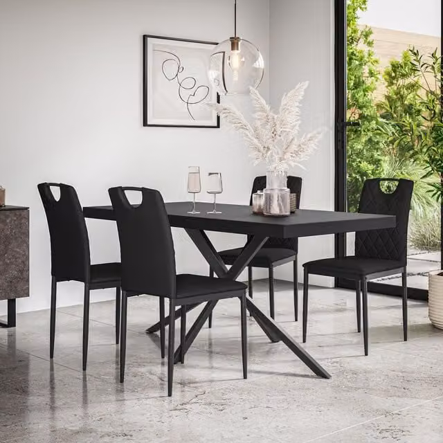 More4Homes Donni Dining Table and Monza Faux Leather Dining Chair Set of 6 in Black