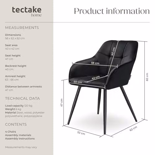 tectake Set of 4 Marilyn Dining Chairs with Velvet Fabric and Geometric Pattern in Black – 3
