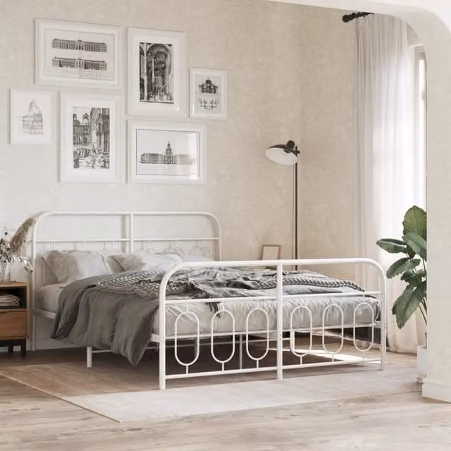Berkfield Home Metal Bed Frame with Footboard, White, W/D/H: 150 x 200 cm – 1