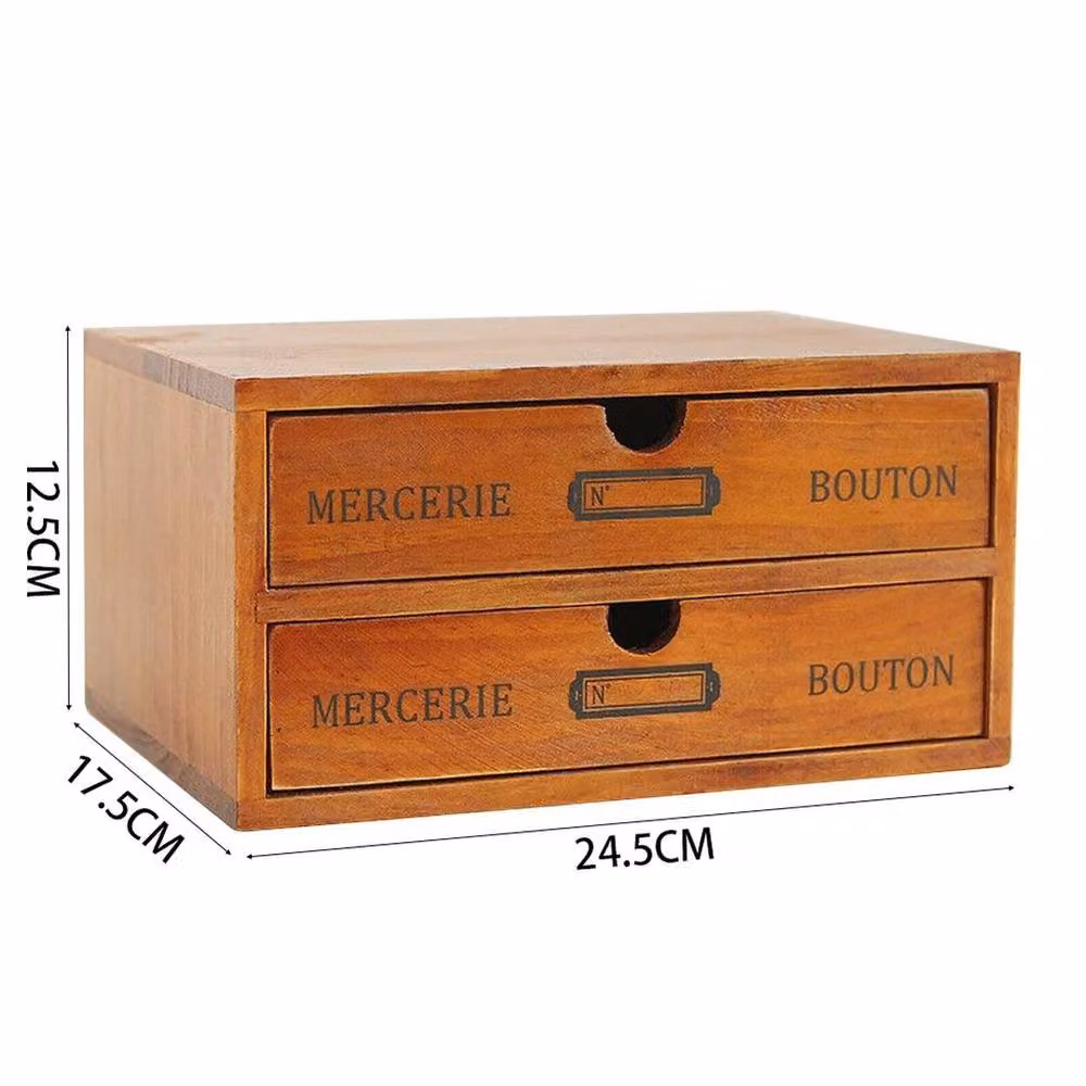 NESTLUNE 2-Tier Solid Wood Desktop Storage Box with Drawers, Brown – 2