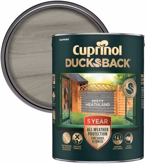 Cuprinol Ducksback Timbercare Wood Paint in Misty Heathland Grey, 5L