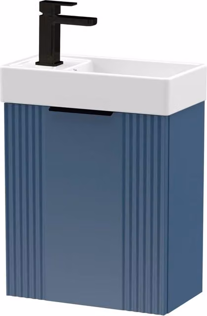 Balterley Blue Wall Mounted Bathroom Vanity Unit with Black Handle and Soft Close Hinged Doors
