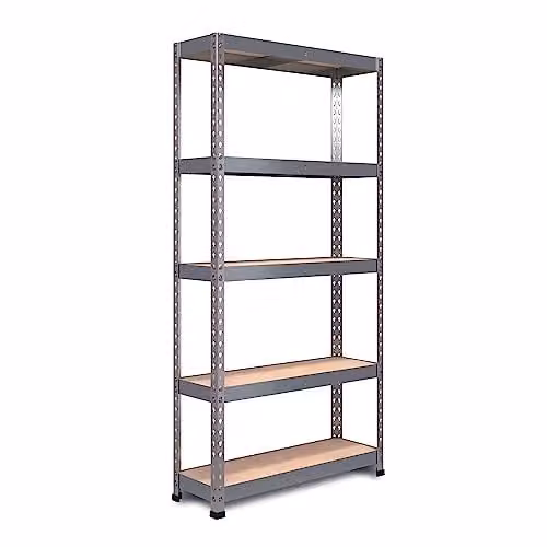 RBUK RB BOSS FastLok Heavy Duty Galvanised Steel Garage Shelving Units, 5 Tier Storage Racking with 1000kg Capacity, H x W x D: 180 x 90 x 45 cm