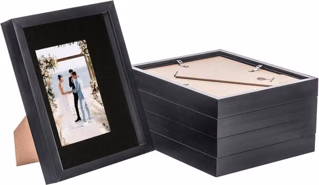 Nicola Spring Pack of 5 Black 3D Box Photo Frames with 4 x 6 inch Mount, W/H: 20.32 x 25.4 cm