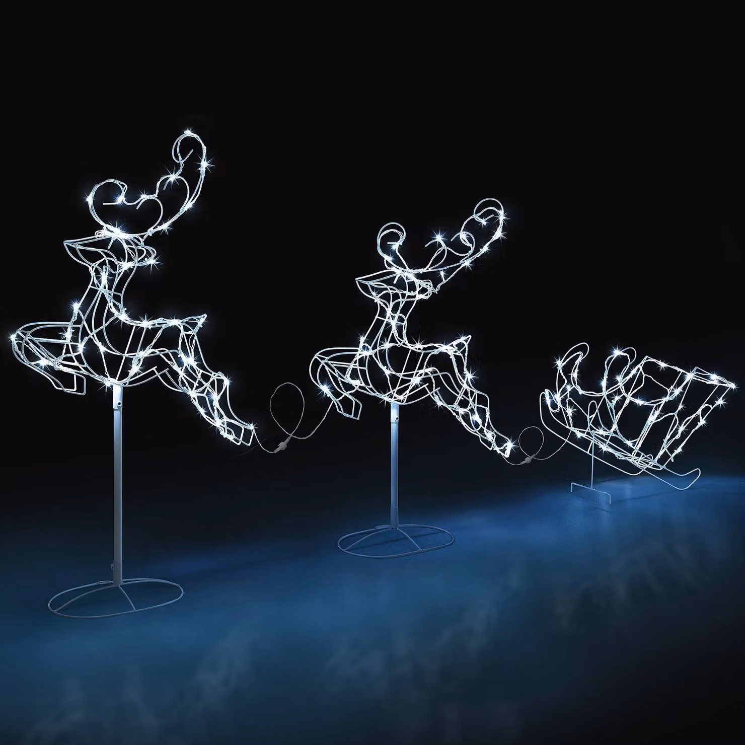 Christow Reindeer Sleigh 3D LED Outdoor Christmas Decoration Silhouette in White – 2