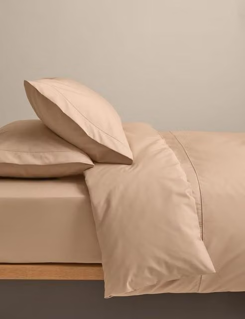 M&S Egyptian Cotton 230 Thread Count Plain Duvet Cover Set, Beige, W: 180 cm x H: 200 cm